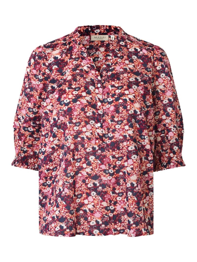 Women's Mabrenitha Floral-Print Mandarin Collar 3/4-Sleeve Blouse
