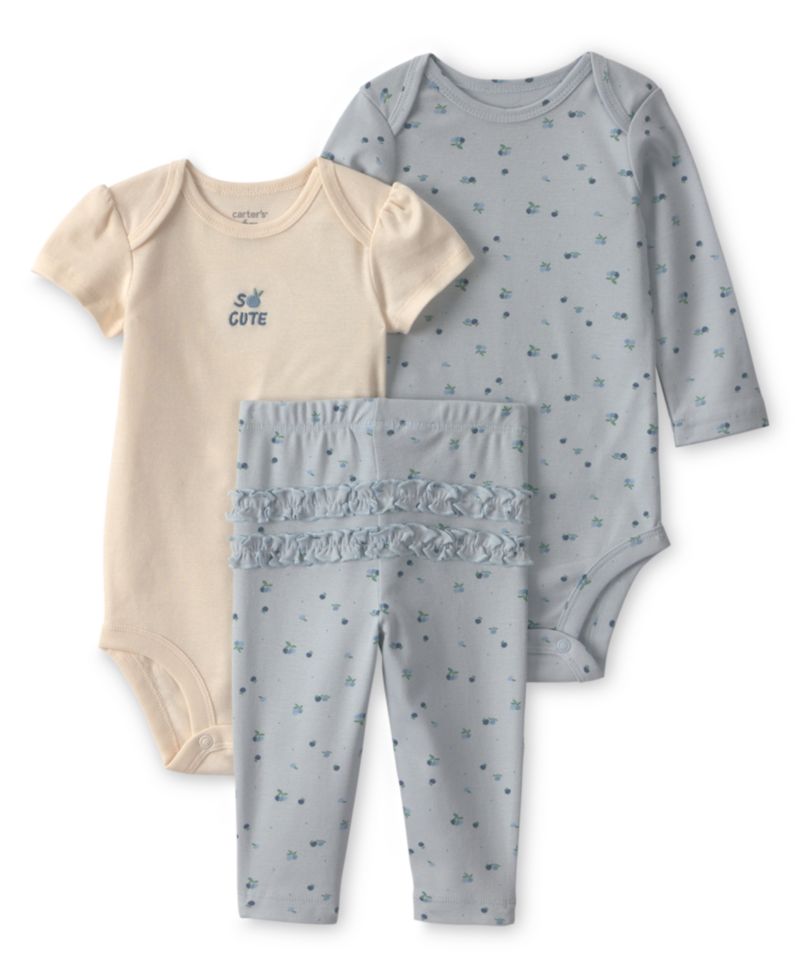Baby Girls' Crewneck Bodysuit and Pants, 3-Piece Set