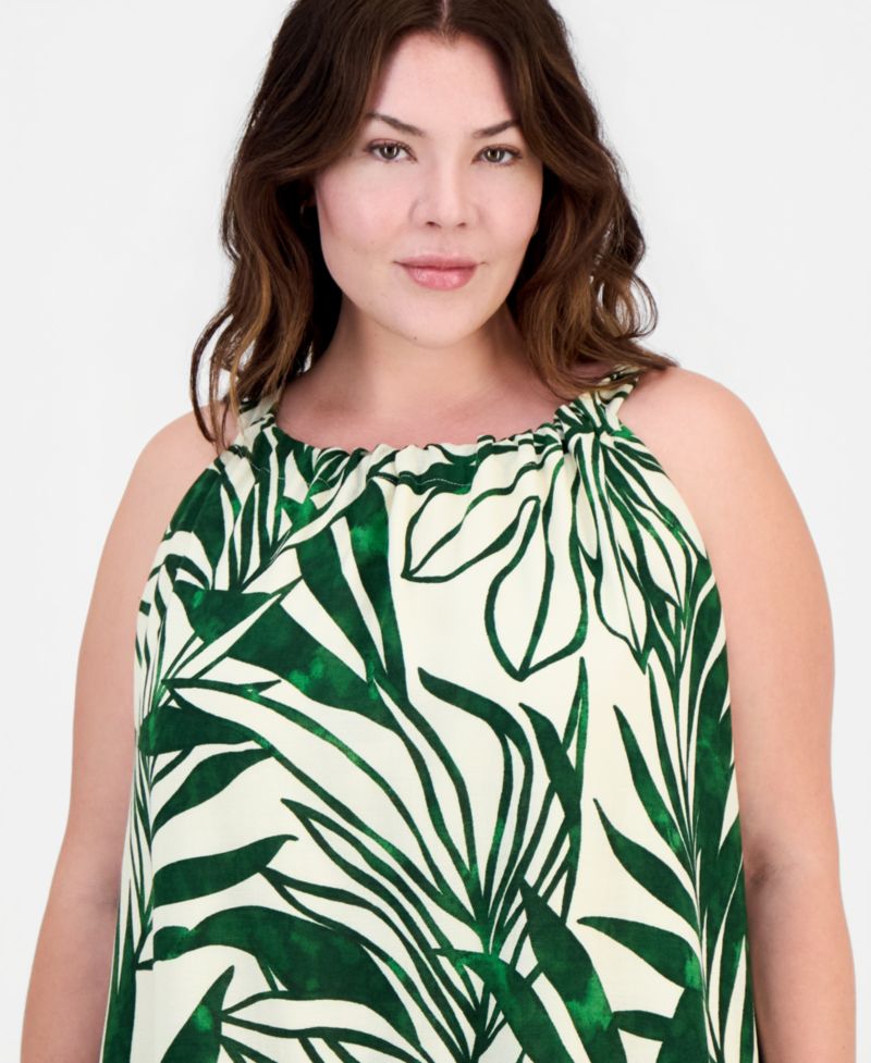 Plus Size Sleeveless Border-Print Midi Dress