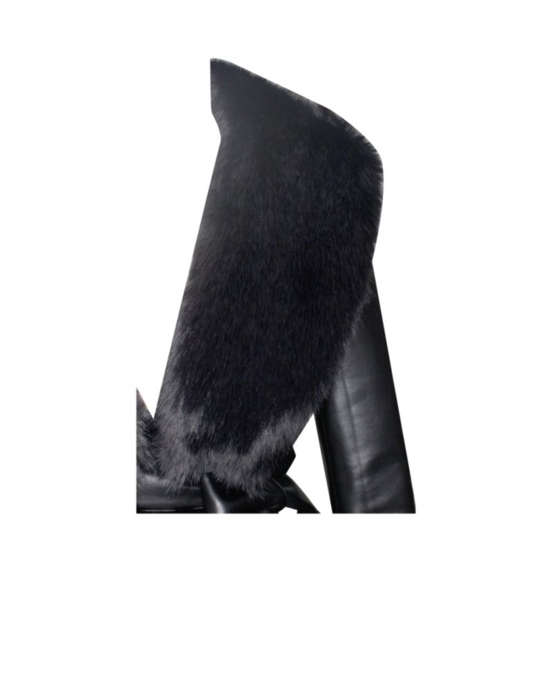 Women Zaida Black Faux Fur Trim Black Faux Leather Coat