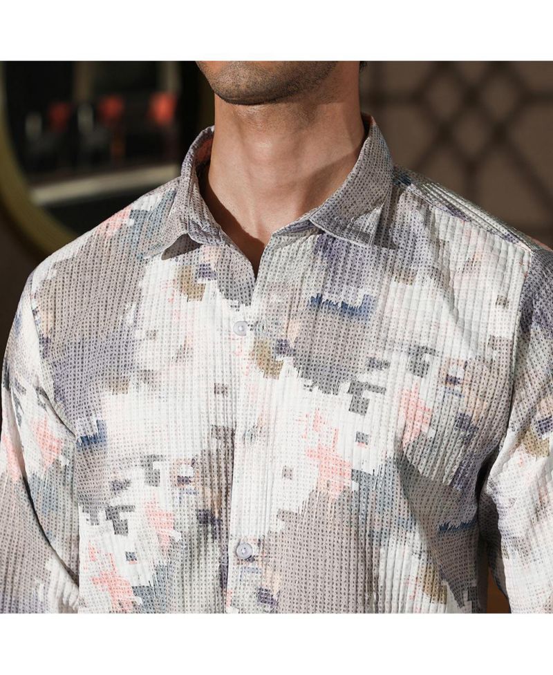 Men's Moon Grey & Chalk White Artistic-Blur Shirt