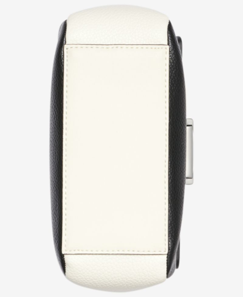 Clove Mixed Material Push-Lock Crossbody with Adjustable Strap