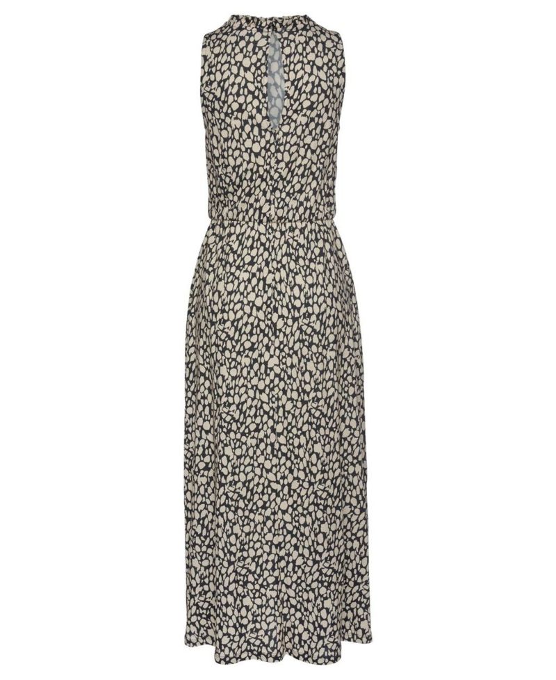 Women's Viscose Printed High Neck Ruffle-Trim A-Line Maxi Dress