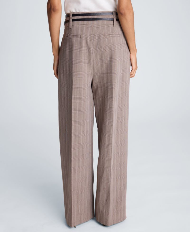 Women's High-Rise Double-Belt Pleated Wide-Leg Pants
