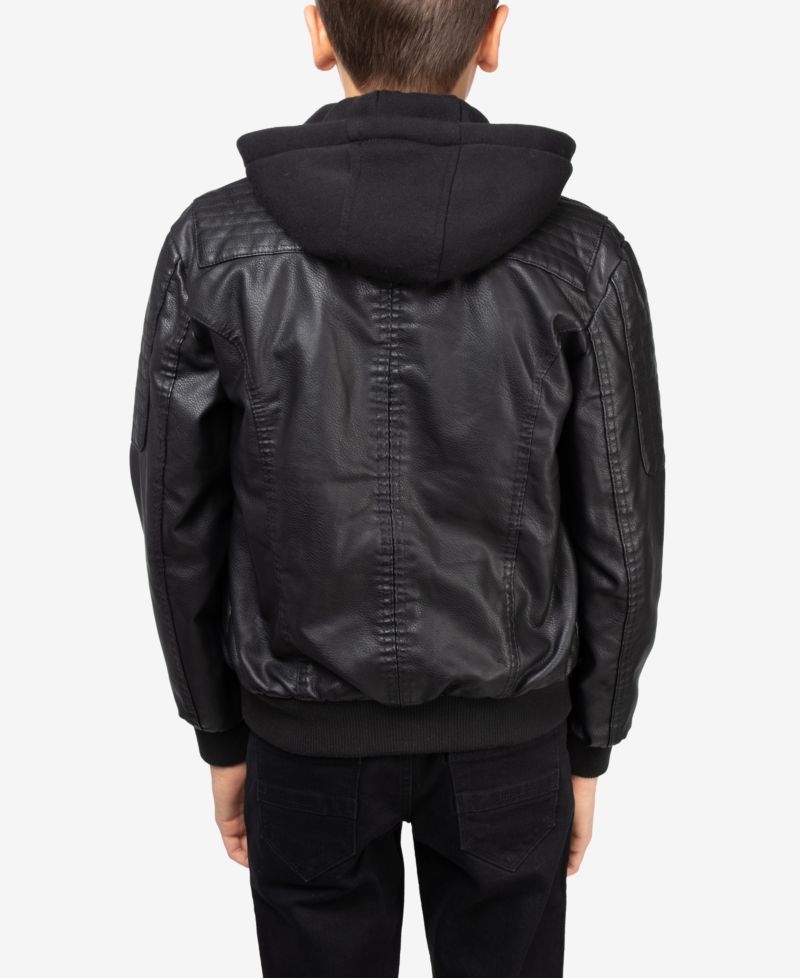 XRAY Boy's Lined PU Jacket With Knit Hood