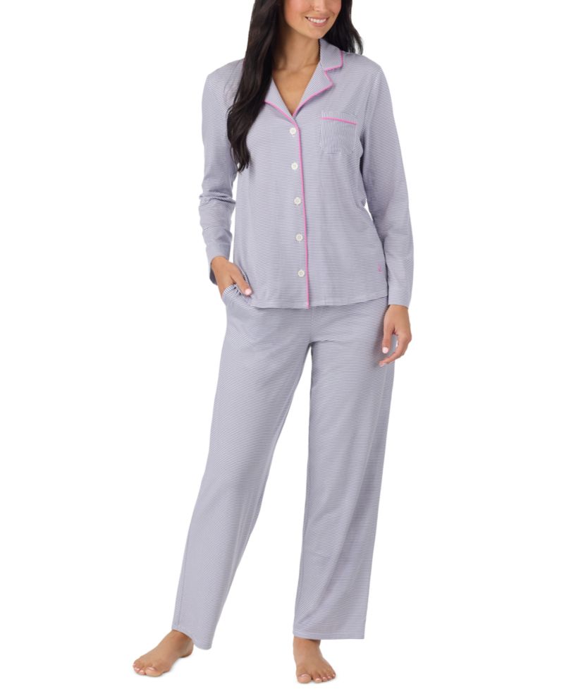 Women's Long-Sleeve Button-Front Cotton-Blend Pajama Set