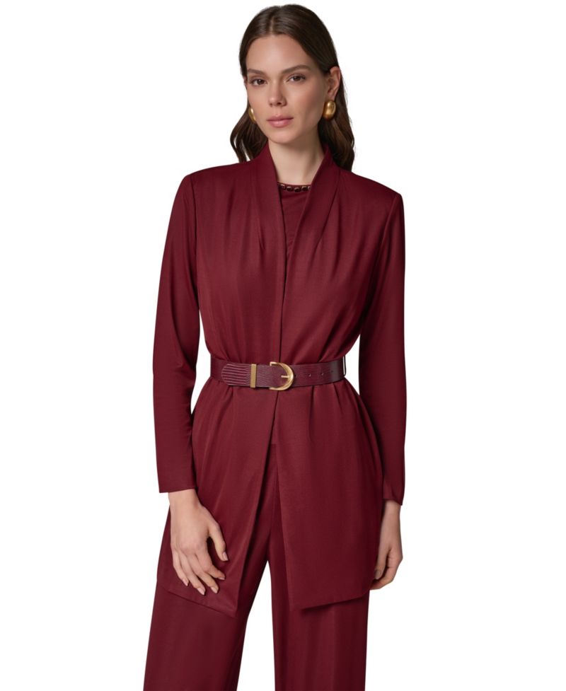 Women's Knit Belted Collarless Blazer
