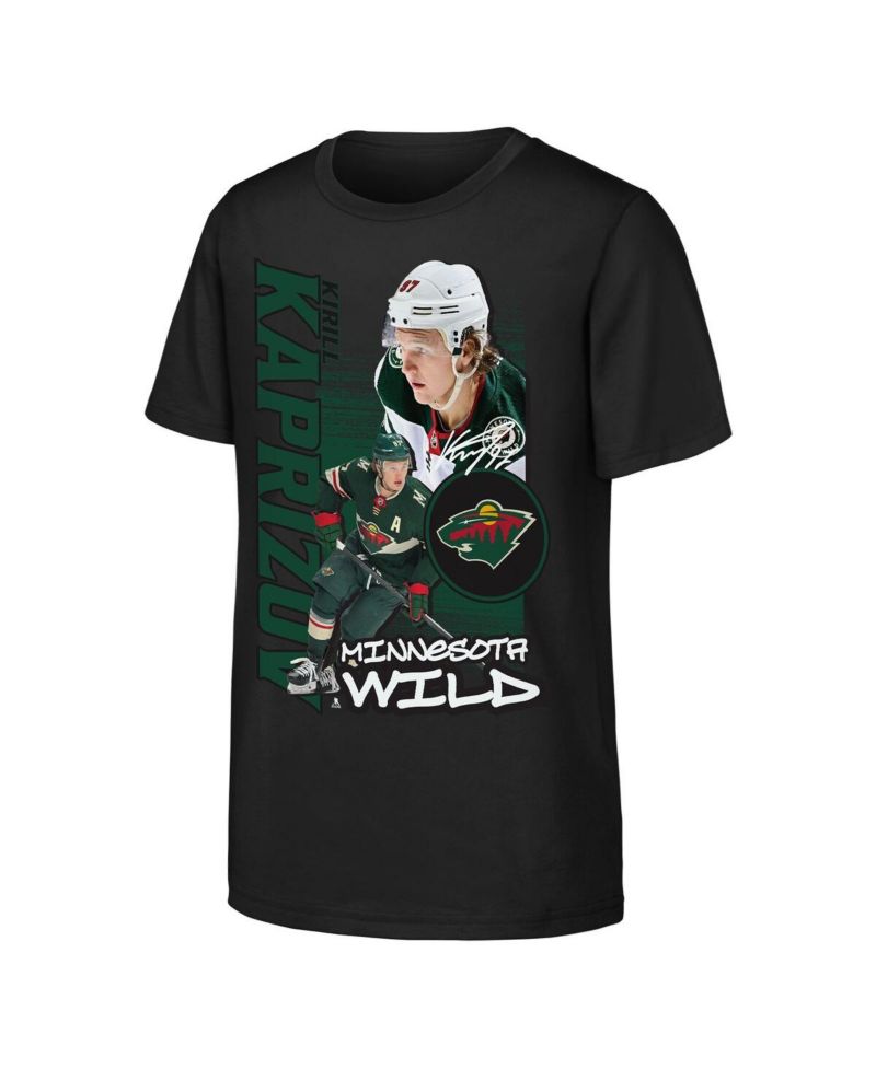 Big Boys and Girls Kirill Kaprizov Black Minnesota Wild Playmaker T-Shirt
