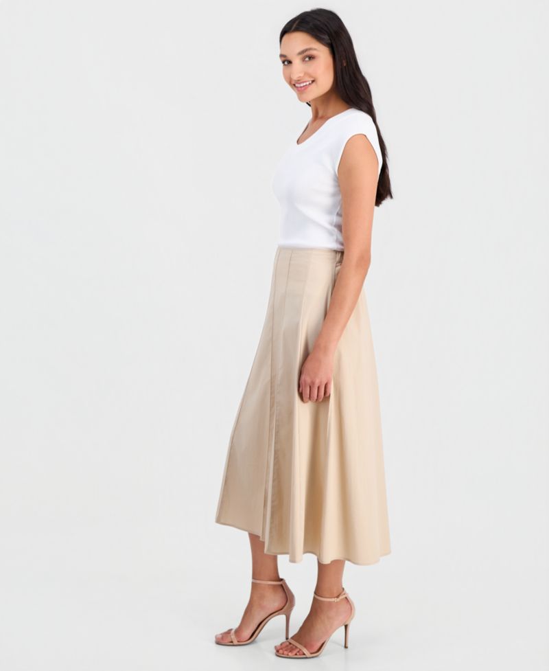 Petite Pull-On Paneled A-Line Midi Skirt