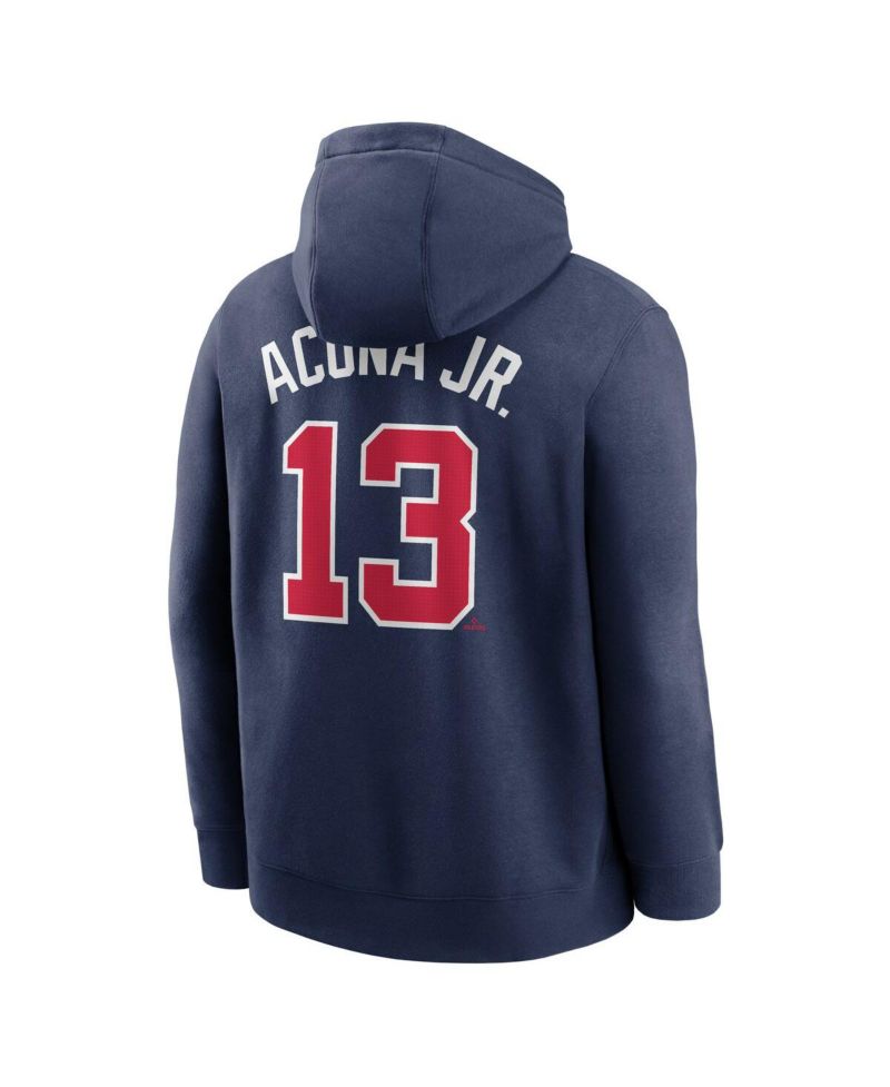 Men's Ronald Acu&ntilde;a Jr. Navy Atlanta Braves Player Name & Number Club Fleece Pullover Hoodie