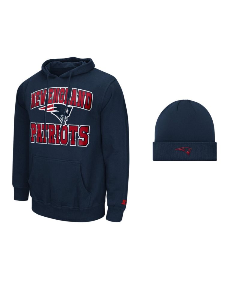 Men's Navy New England Patriots Hoodie and Cuffed Knit Hat Combo Pack