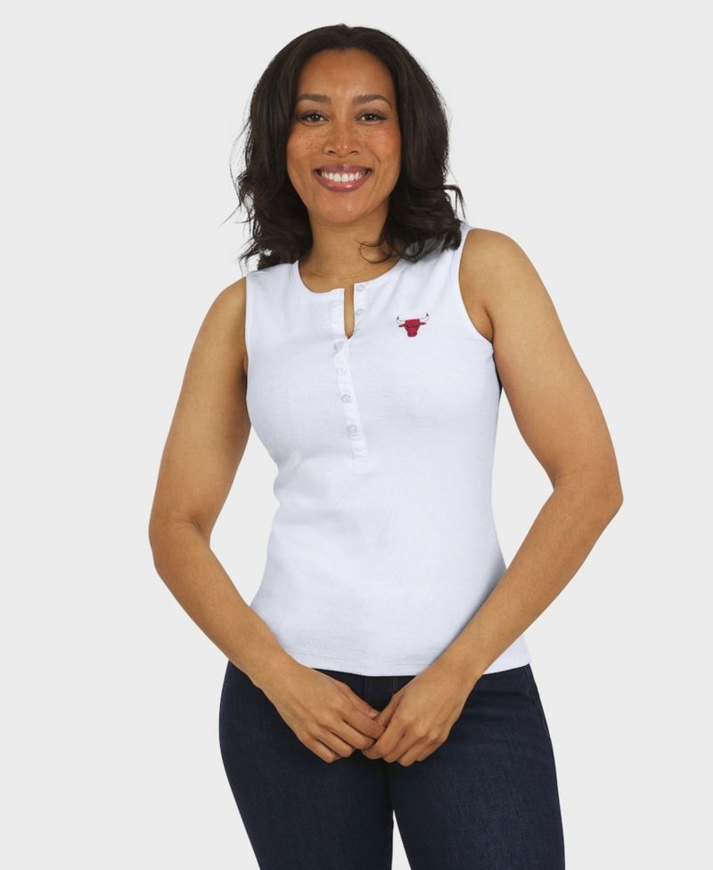Women's White Chicago Bulls Rib-Knit Henley Tank Top