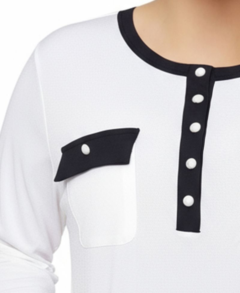 Petite Long Sleeve Contrast Detail Top