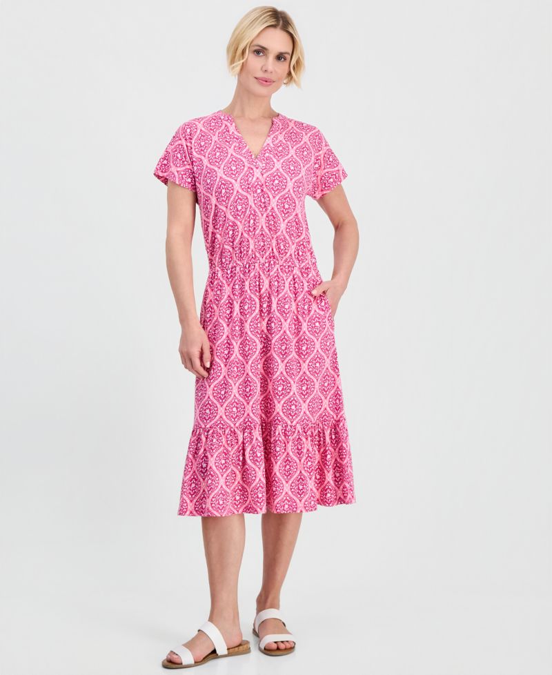 Petite Printed V-Neck Midi Dress