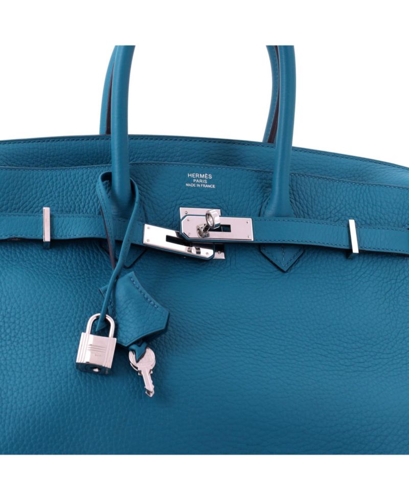 Birkin 35 Handbag Blue Clemence with Palladium Hardware