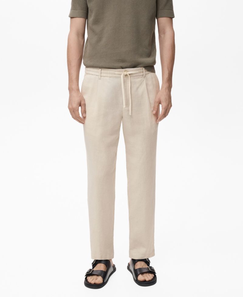 Men's Slim-Fit Drawstring Linen Pants
