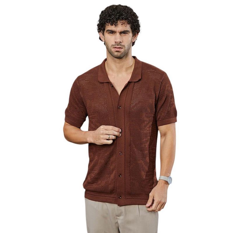 Men's Russet Brown Fluid-Knit Polo Shirt