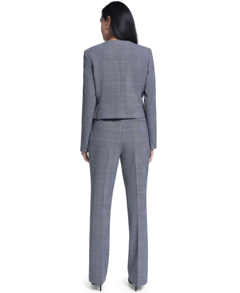 Women's Cropped Plaid Collarless Jacket