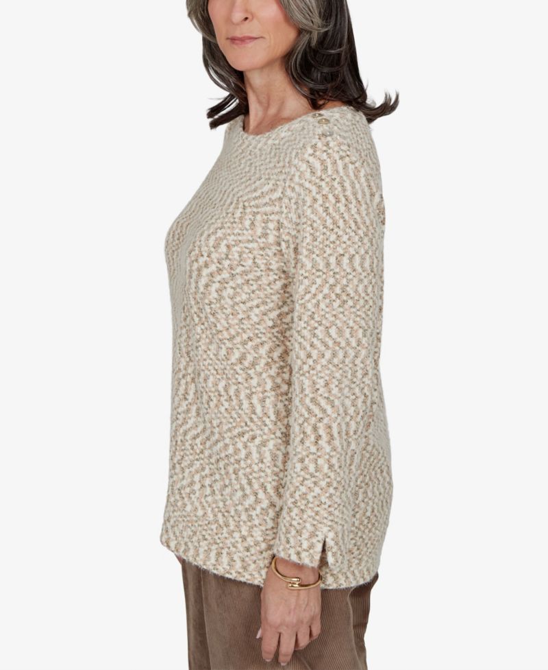 Petite Boat-Neck 3/4-Sleeve Loose Sweater