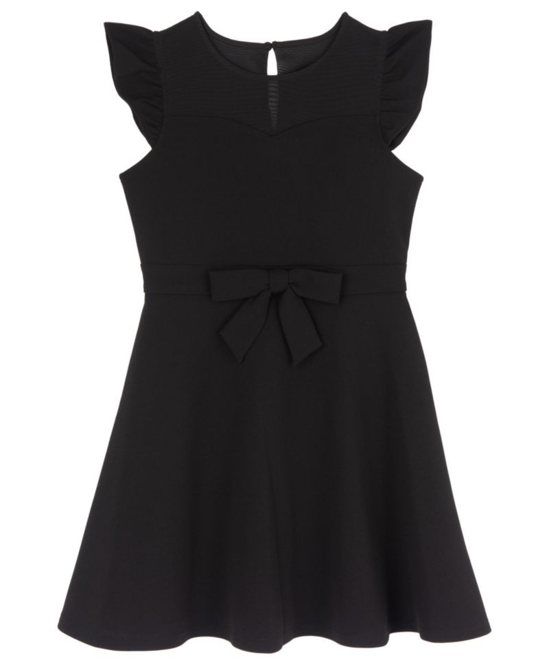 Girls' 4-16 Scuba Crepe Flutter-Sleeve Illusion Sweetheart Neckline Dress