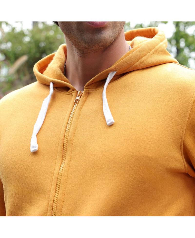 Men's Mustard Yellow Zip-Front Regular Hoodie