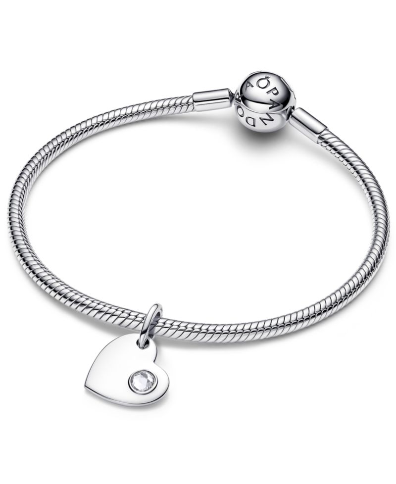April Engravable Heart Clear Stone Dangle Charm