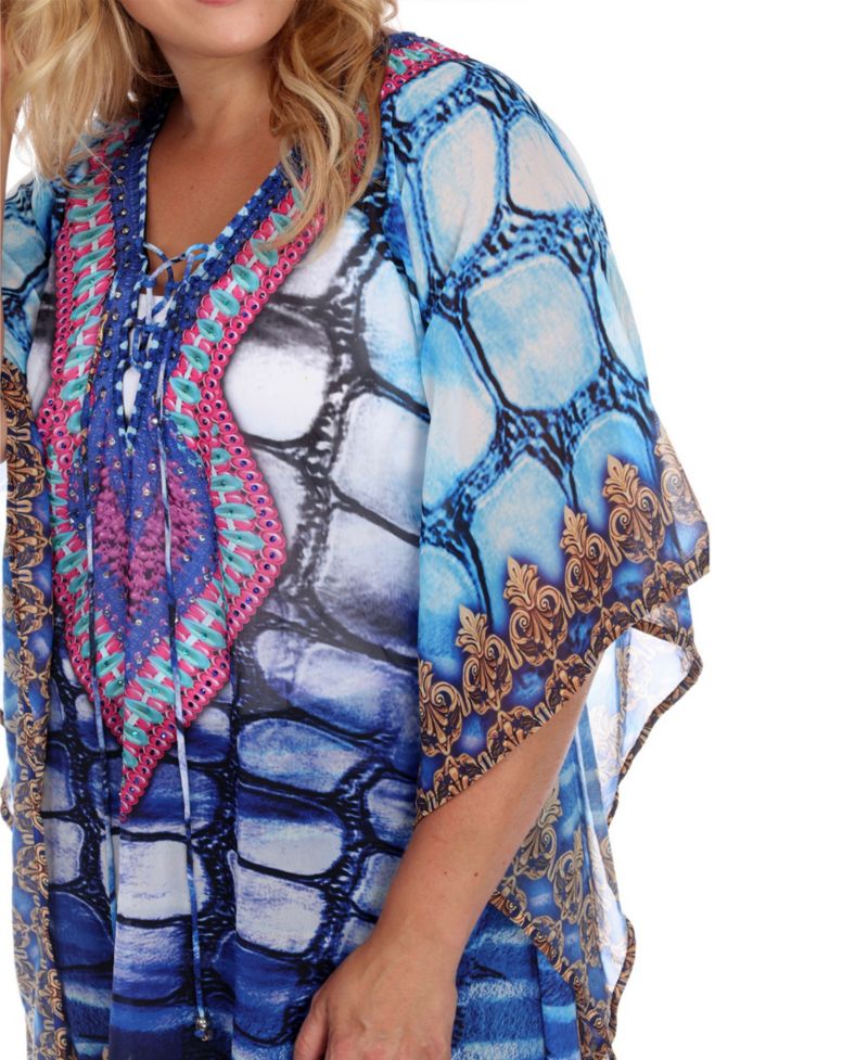 Plus Size Criss-Cross Neckline Animal Print Caftan Top