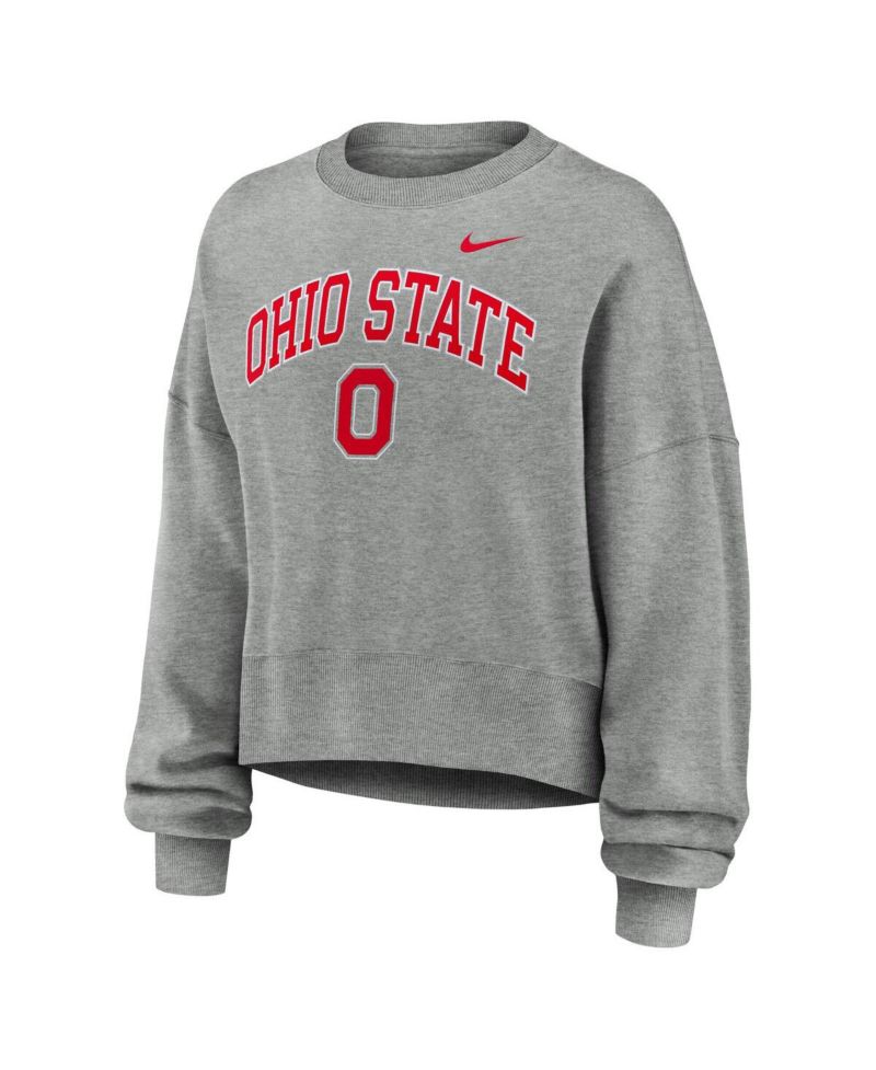 Women's Heather Gray Ohio State Buckeyes Oversized Phoenix Arch Pullover Sweatshirt