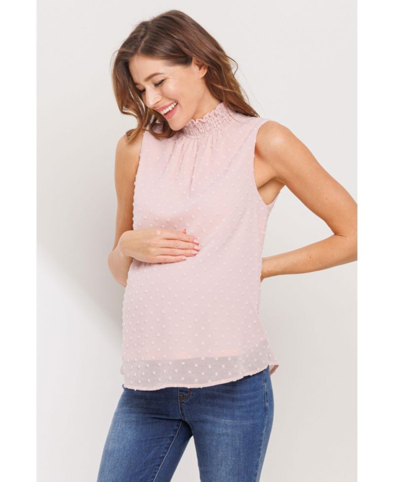 Maternity Swiss Dot Mock Neck Sleeveless Blouse
