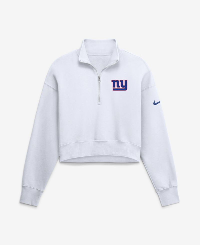 Women's White New York Giants Oversized Phoenix Fleece Cropped Quarter-Zip Sweatshirt