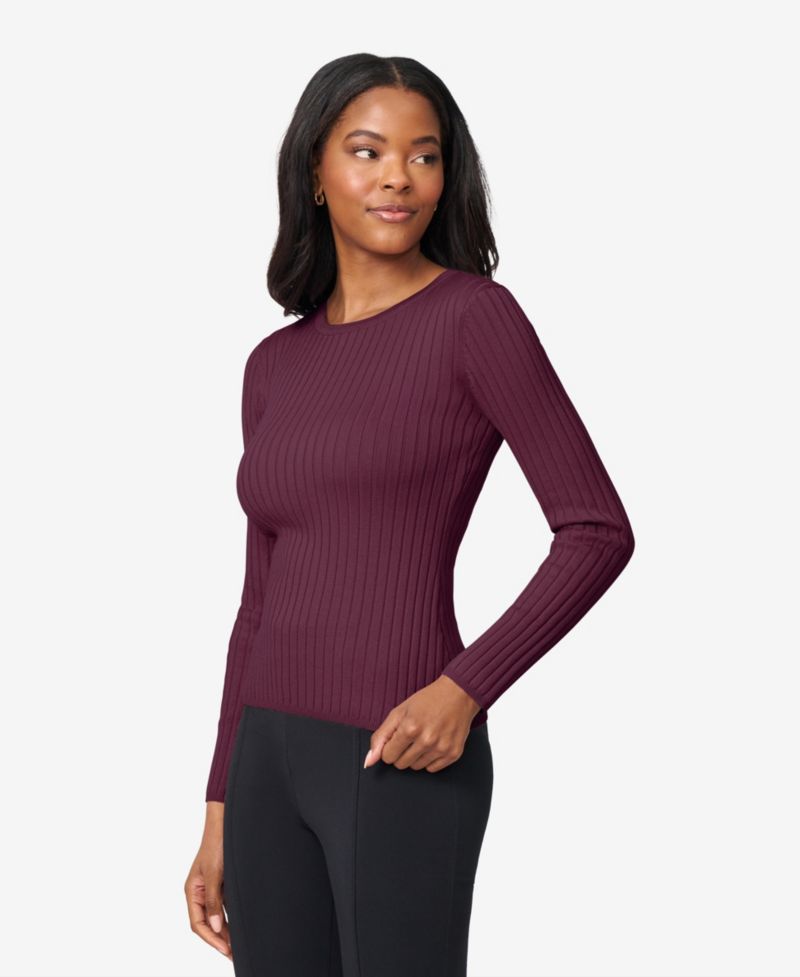 Womens Crewneck Ribbed-Knit Sweater