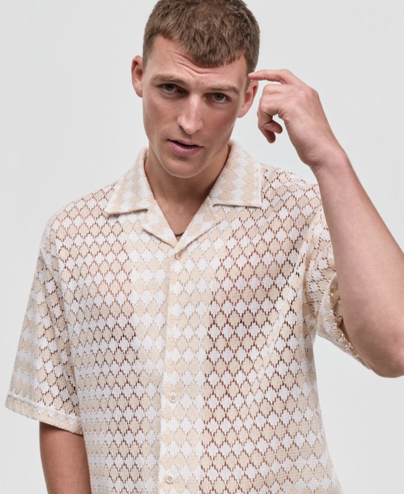 Men's Diamond-Crochet Camp Shirt