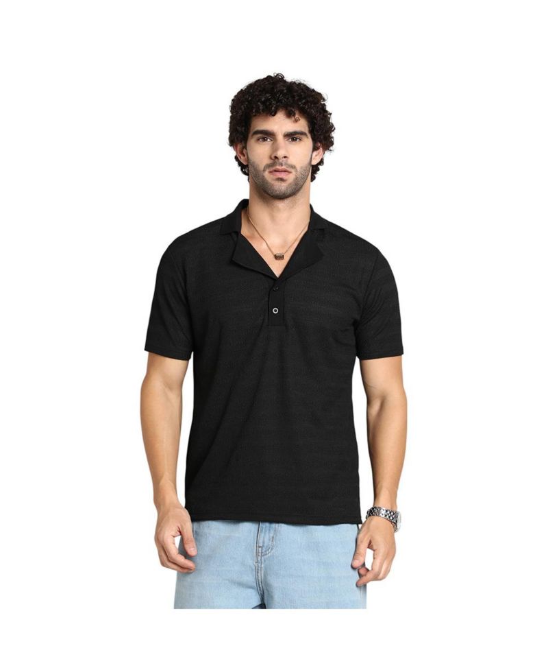 Men's Onyx Black Panel-Tactile Cuban Polo T-Shirt