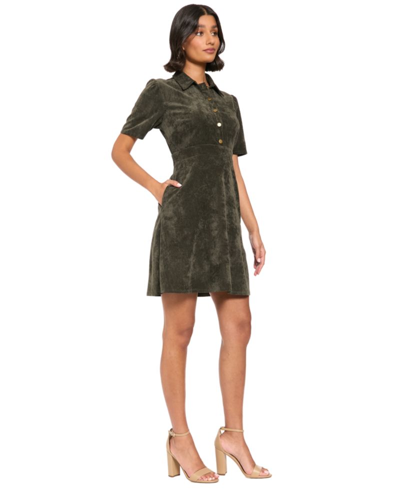 Women's Corduroy Short-Sleeve A-Line Mini Dress