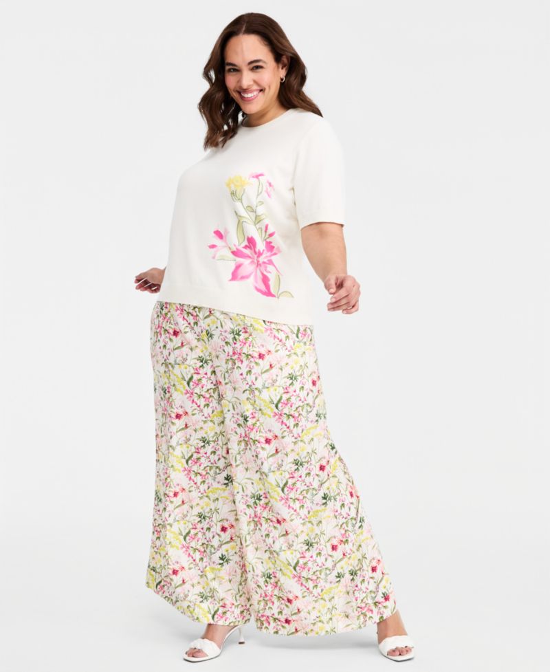 Plus Size Printed Crew Neck Blouse