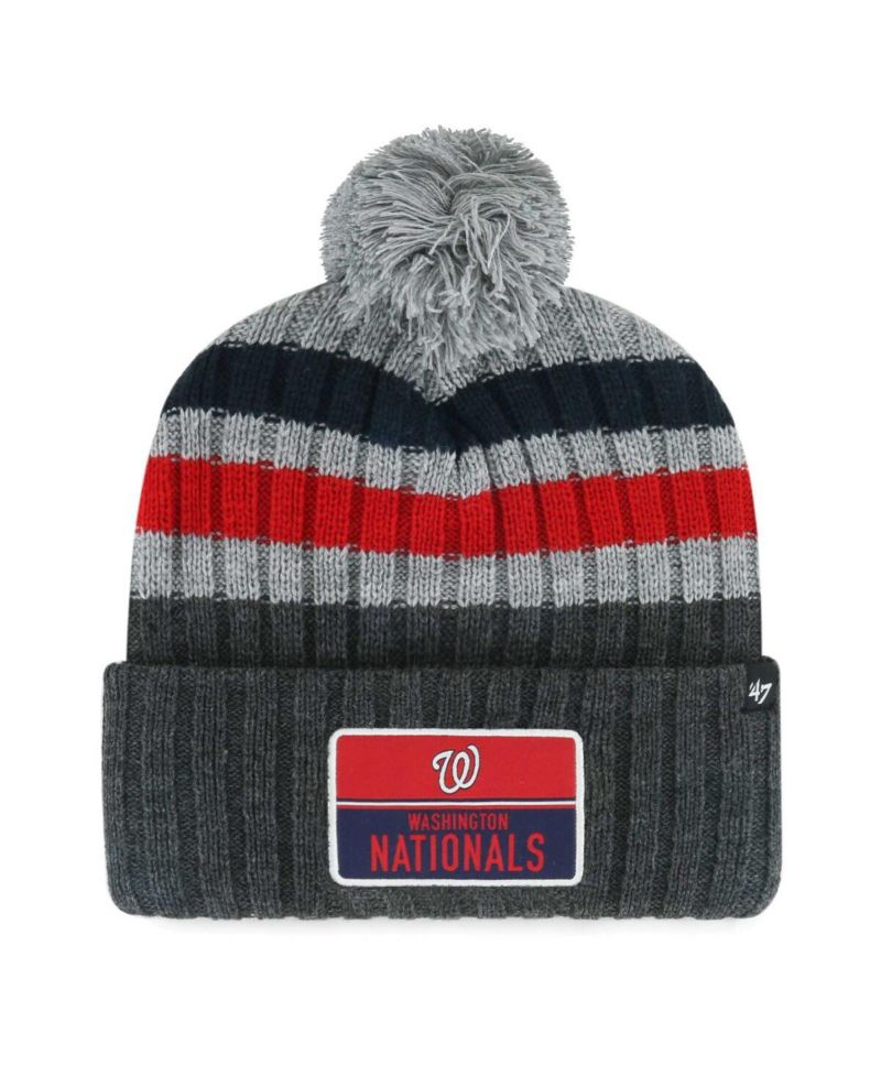 Men's Gray Washington Nationals Stack Cuffed Knit Hat with Pom