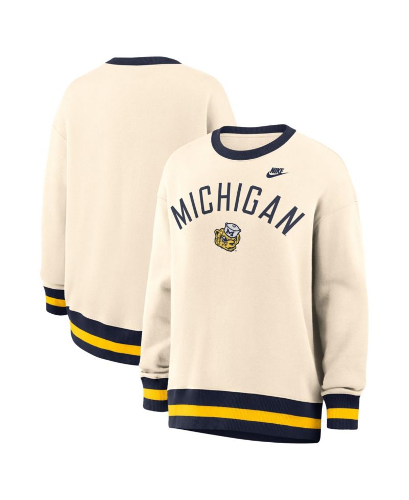 Women's Natural Michigan Wolverines Oversized Legacy Pullover Sweatshirt Crew