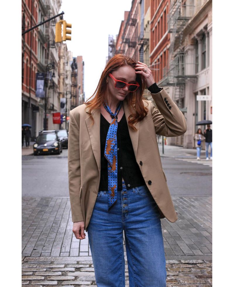 Silk Skinny Scarf Of Blue Leopards Garden