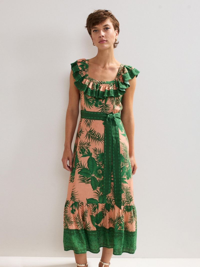 Women's Sandra Ruffled Square Neck Midi Dress