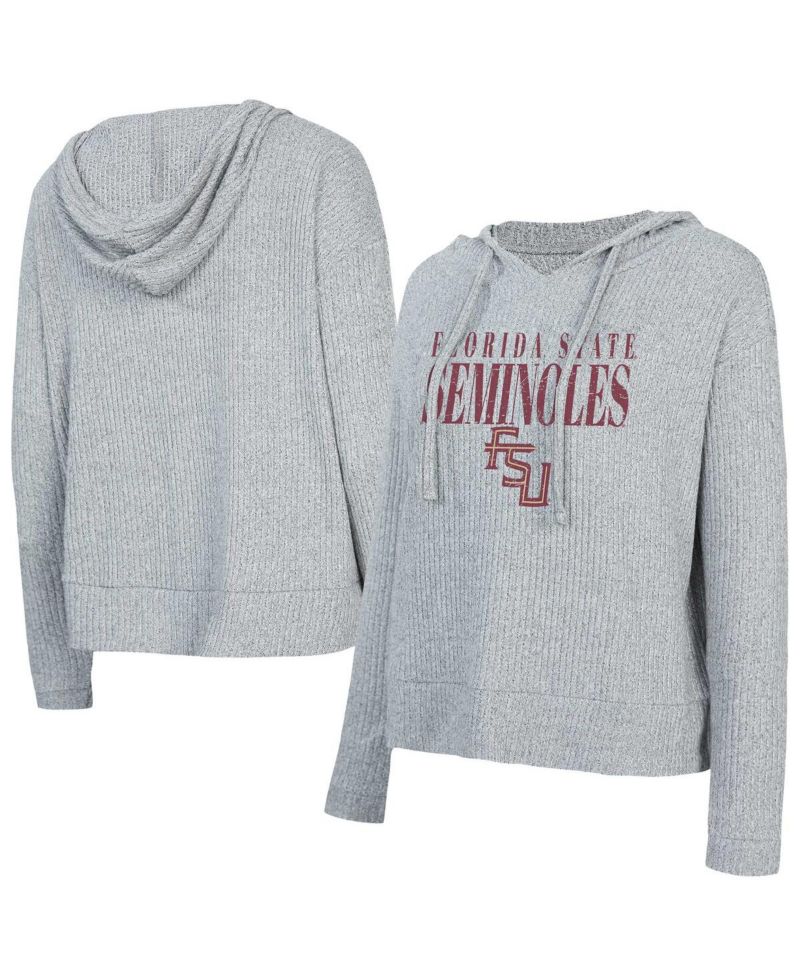 Women's Heather Gray Florida State Seminoles Juniper Soft Modest Cropped Long Sleeve Hoodie Top