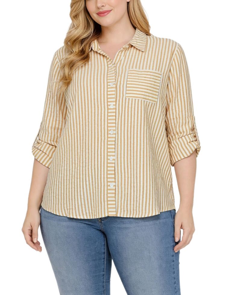 Plus Size 3/4-Sleeve Roll Tab Top