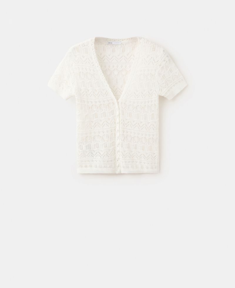 Women's Short-Sleeve Open-Knit Cardigan Sweater