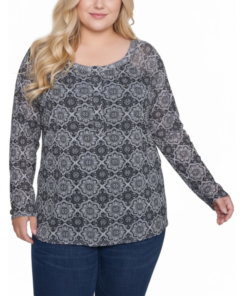 Plus Size Long Raglan Sleeve Mesh Top