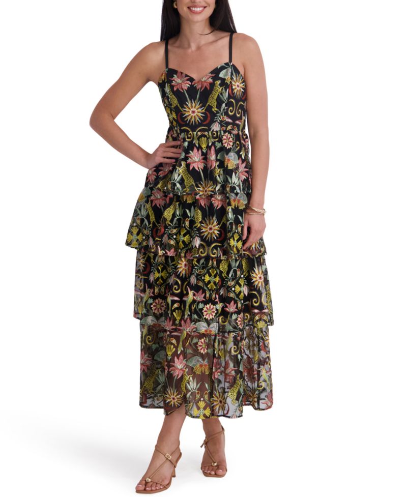 Women's Embroidered Mesh Sleeveless Maxi Dress
