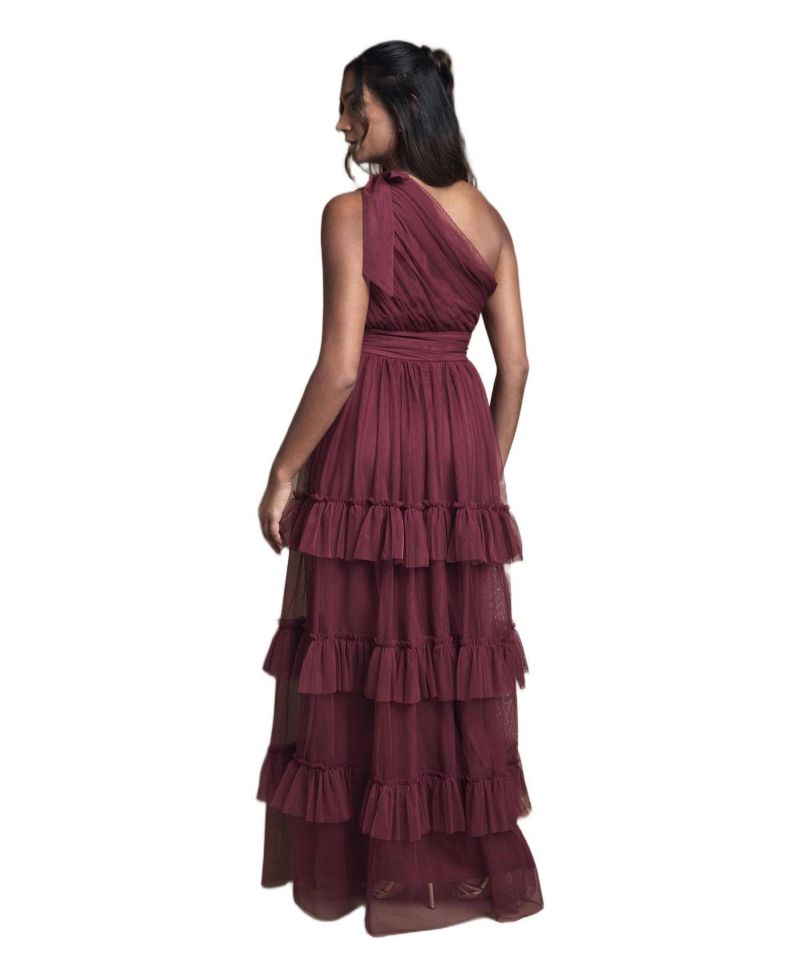 Women's Pleated One Shoulder Tiered Maxi Dress