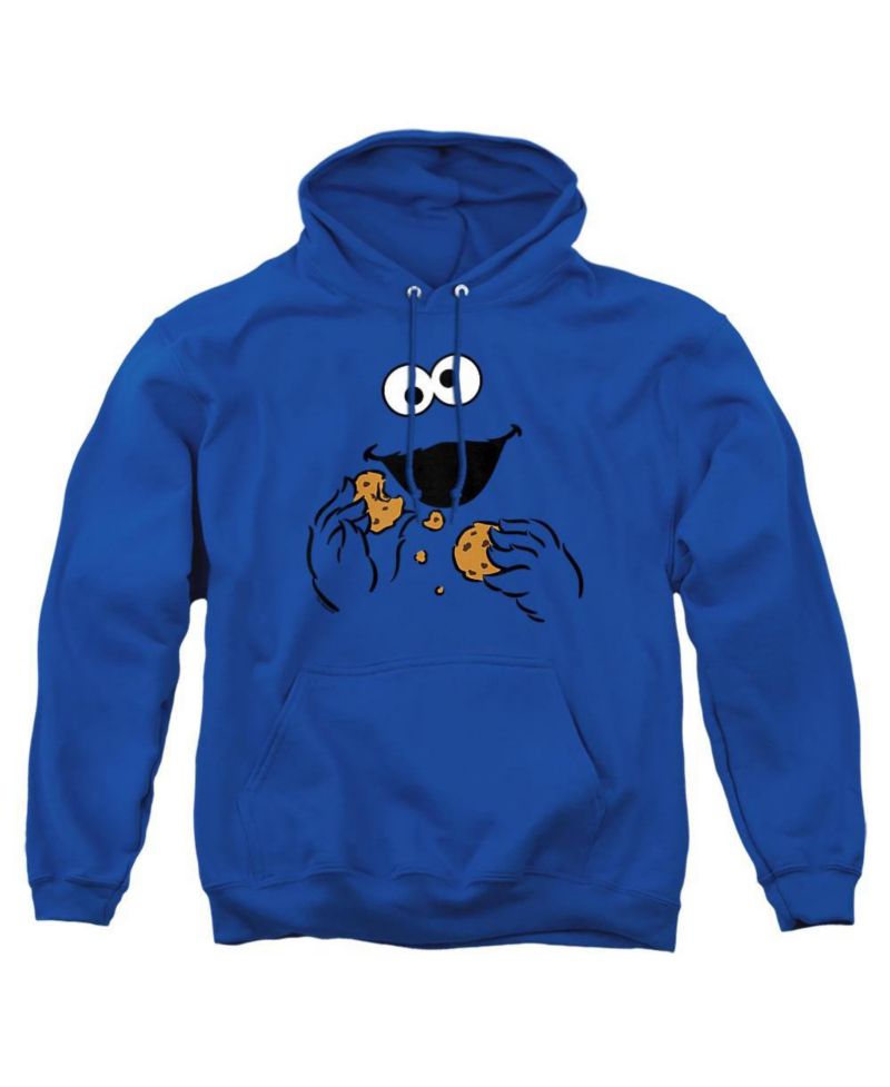 Men's Cookie Monster Om Nom Face Graphic Long-Sleeve Pull-Over Hoodie