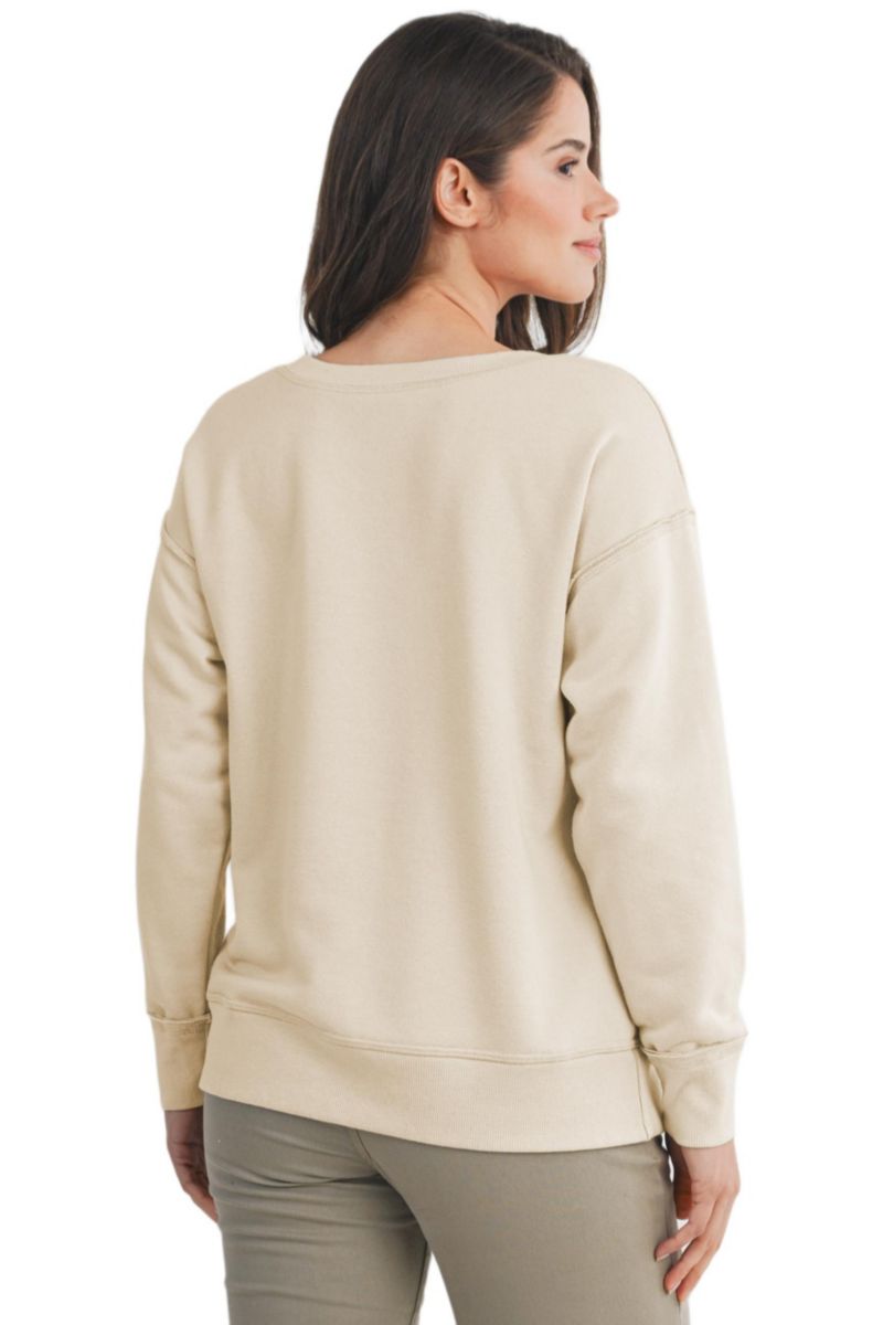 Maternity V Neck Long Sleeve Front Pocket Sweatshirt