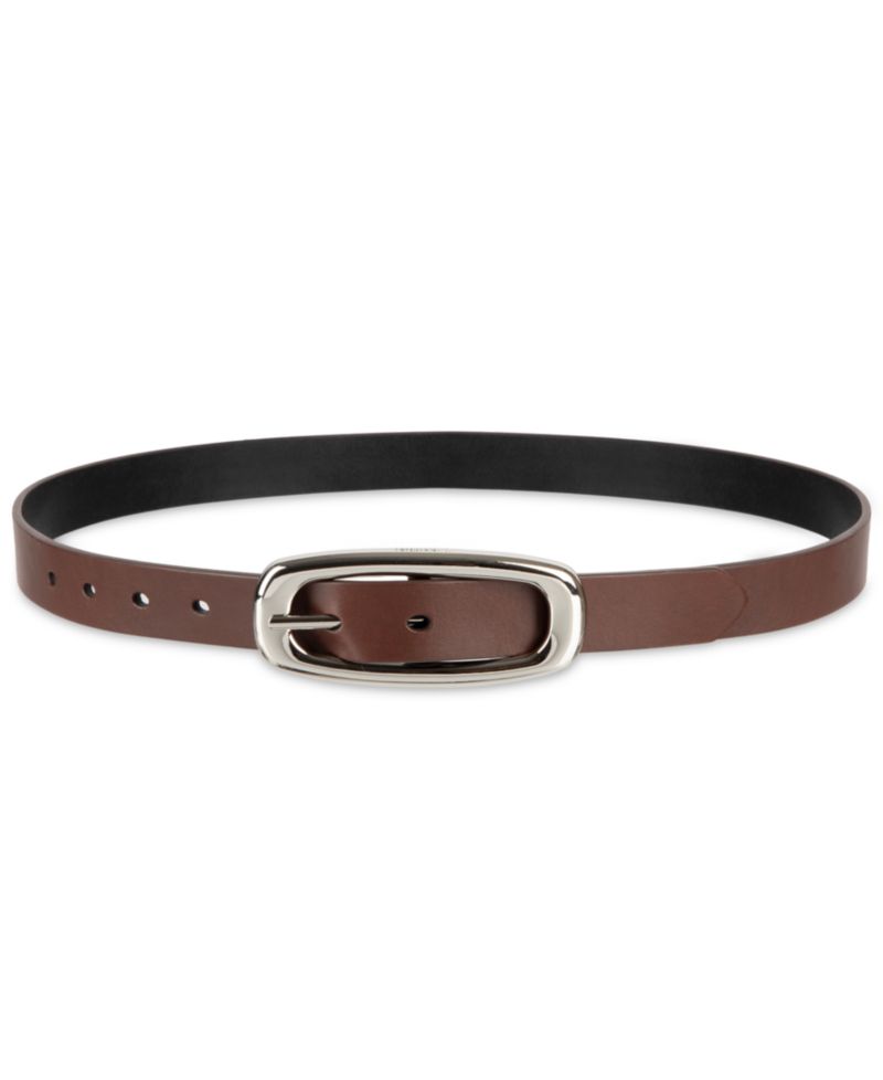Skinny Oval Shaped Center Bar Buckle Reversible Dress Belt