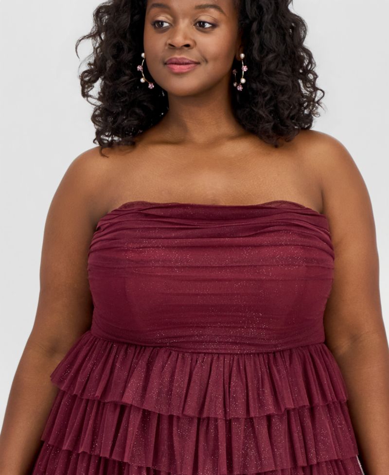 Trendy Plus Size Glitter Ruffled Strapless Dress
