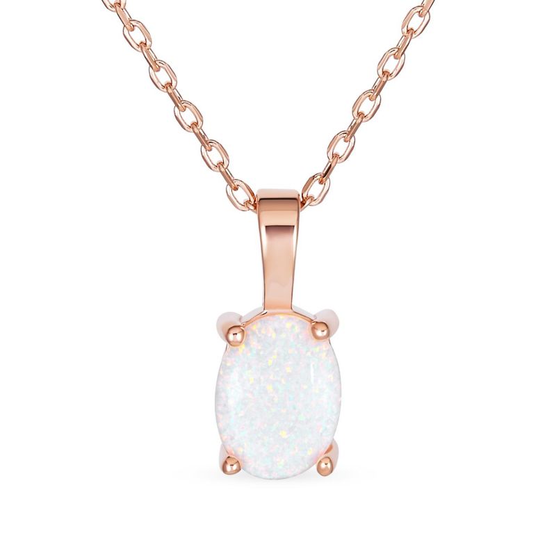Created Oval Solitaire Orange Opal Pendant Necklace Gold Sterling Silver
